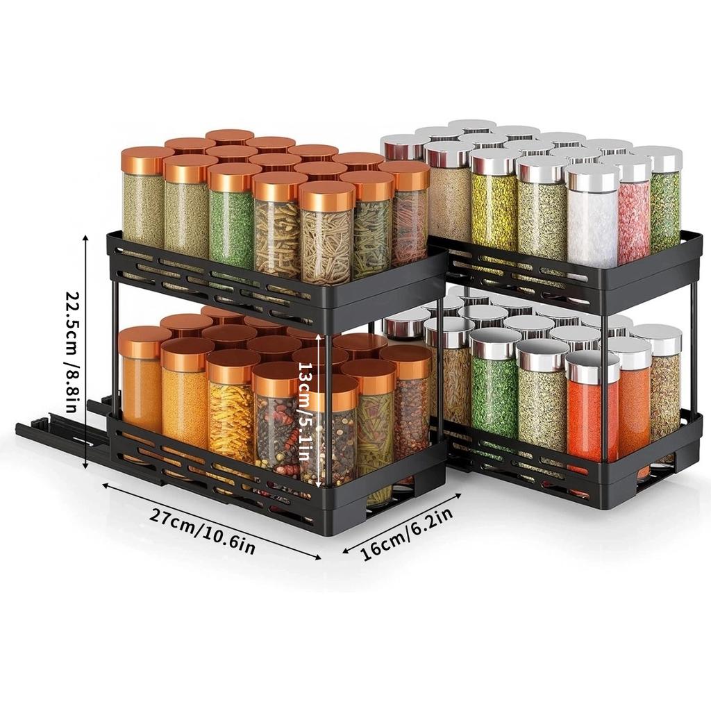 2 Tiers Cabinet Organizer Pull-out Plastic Storage Rack Seasoning Spcie Jar Storage Holder Home Kitchen Storage Organization