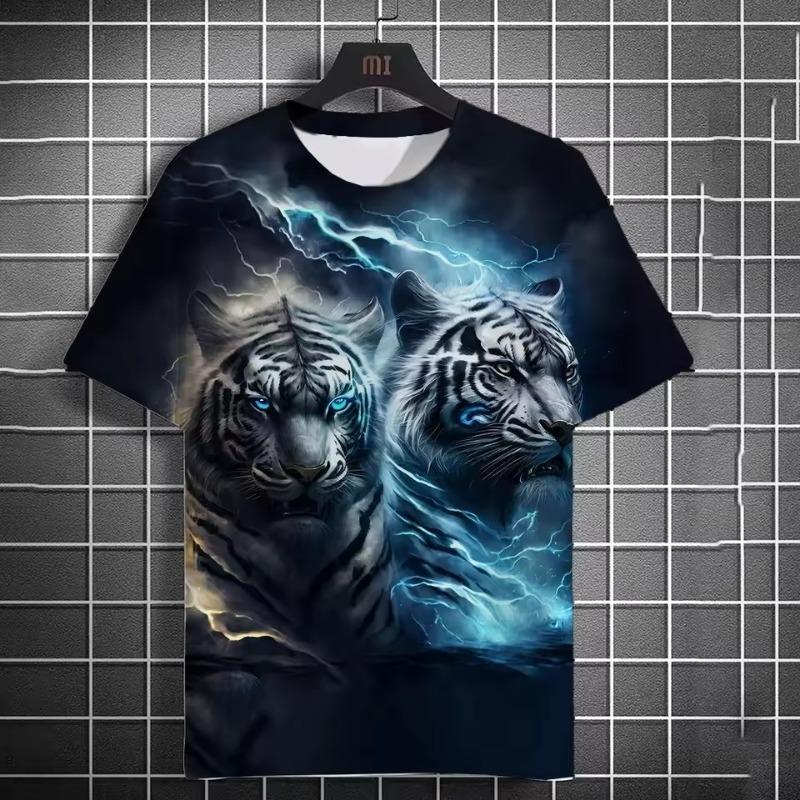 Animal Men's T-shirt 3d Tiger Print Men's Tops Casual Short Sleeve Simple T-shirt Summer Round Neck T-shirt Men's Ultra Clothing