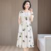 Women's Short Sleeve Midi Dress Round Neck Mid Rise Casual Floral Print A-Line Dress