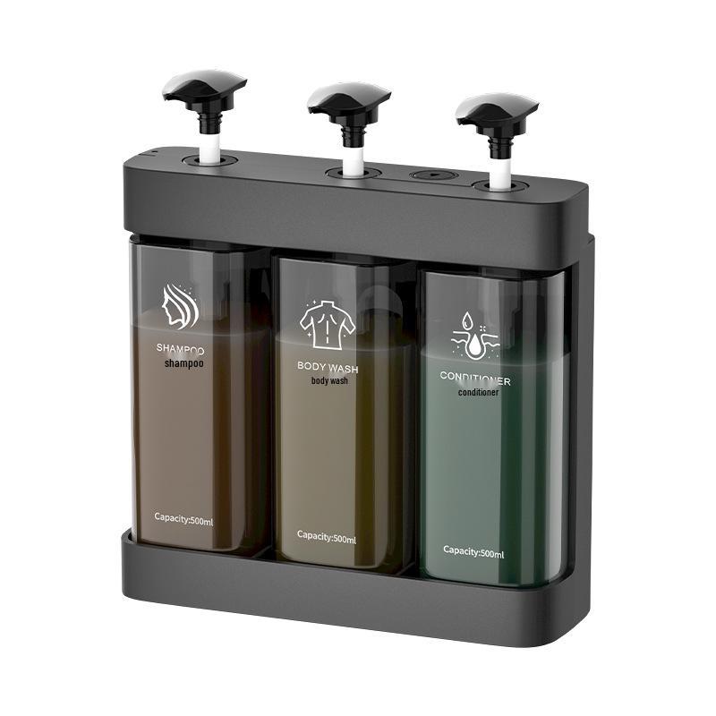 Punch-Free Wall-Mount Soap Dispenser for Shampoo & Shower Gel, Manual Press, Light Luxury Style