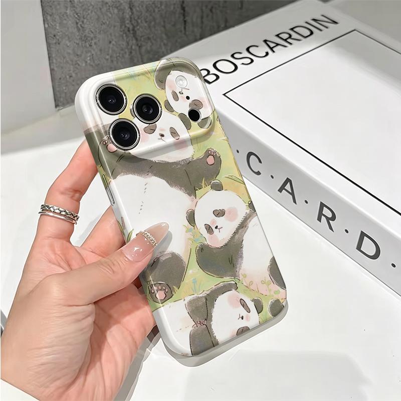 Chubby Fluffy Panda Pile Graphic Art Film Aesthetic Protective Shockproof Bumper Phone Case Cover For iPhone 14 15 16 17 Pro Max Plus
