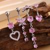 Heart Shape Belly Button Ring Pink Zircon Dangle Belly Ring Navel Piercing Jewelry  Body Jewelry