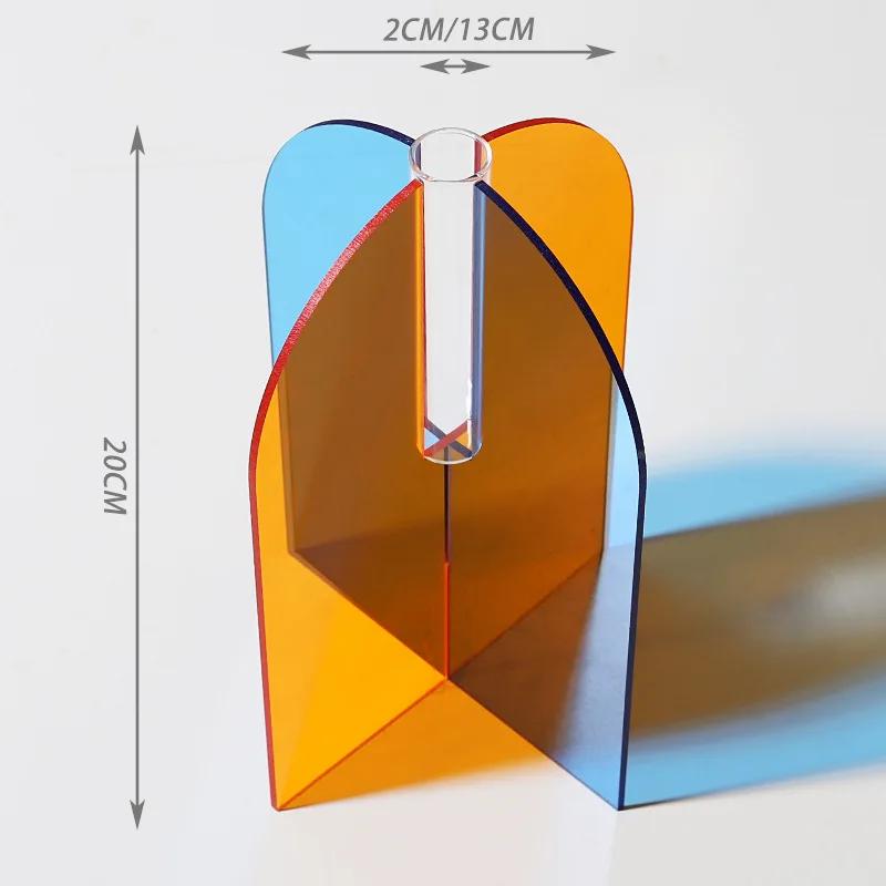 Colorful Rainbow Acrylic Vase Plant Pots Table Decoration Minimalist Geometric Flowers Arrangement Vases Room Aesthetic Decor