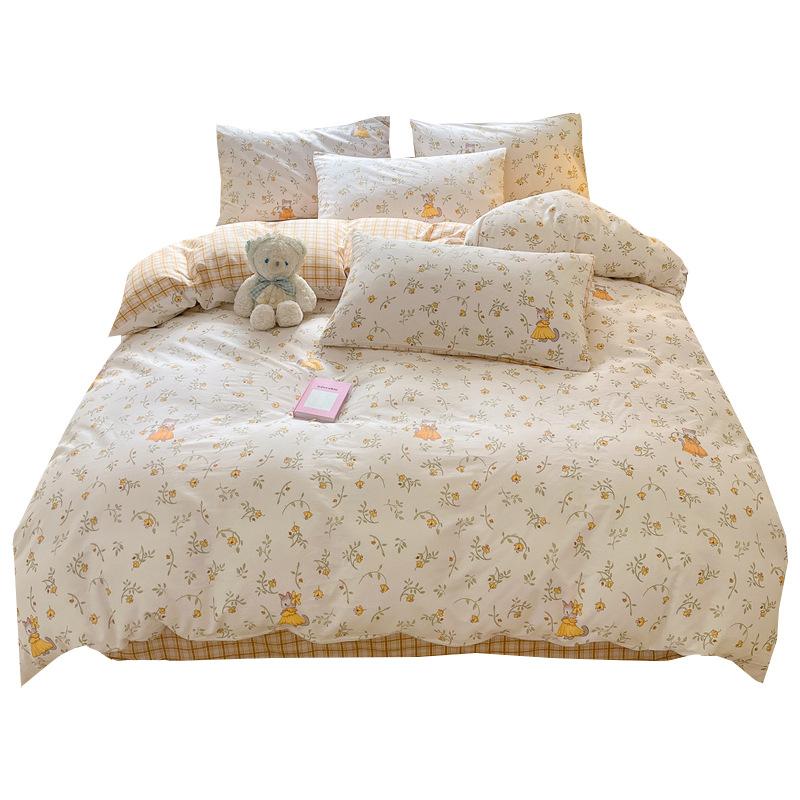 Bedding Four-piece Set, Cotton Pure Cotton Floral Quilt Cover, Bed Sheet Dormitory Three-piece Set