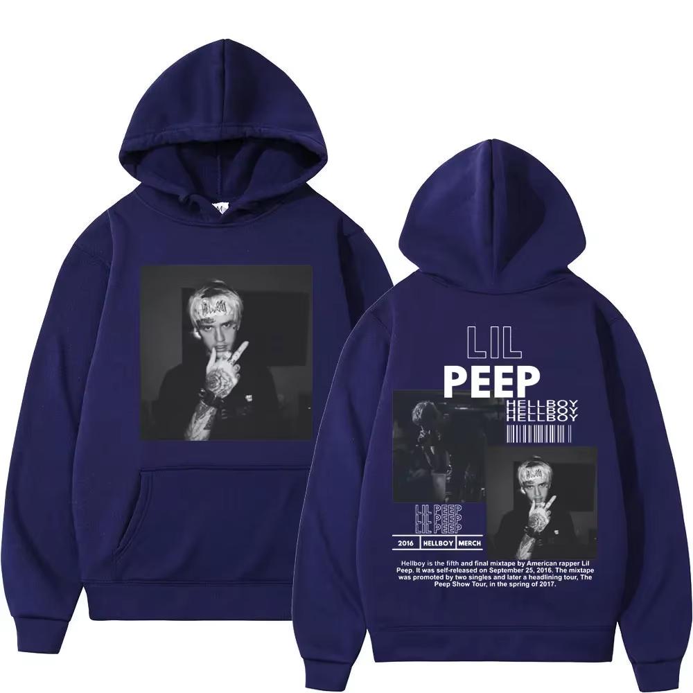 Hip hop rapper Lil Peep patterned hoodie high-quality fashion pullover men's and women's street fashion retro hooded sweatshirt