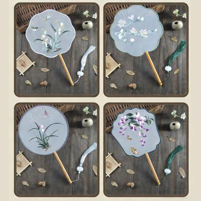 Traditional Chinese Double Sided Embroidered Round Fan Dance Fan For Home Decoration And Daily Use