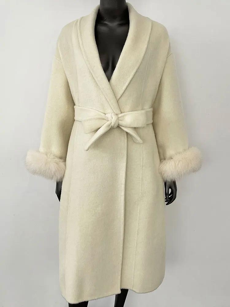 

OFTBUY свободная куртка свободного покроя осень-зима для женщин из натурального лисьего меха с V-образным вырезом из шерстяных смесей, толстая теплая повседневная новая верхняя одежда L