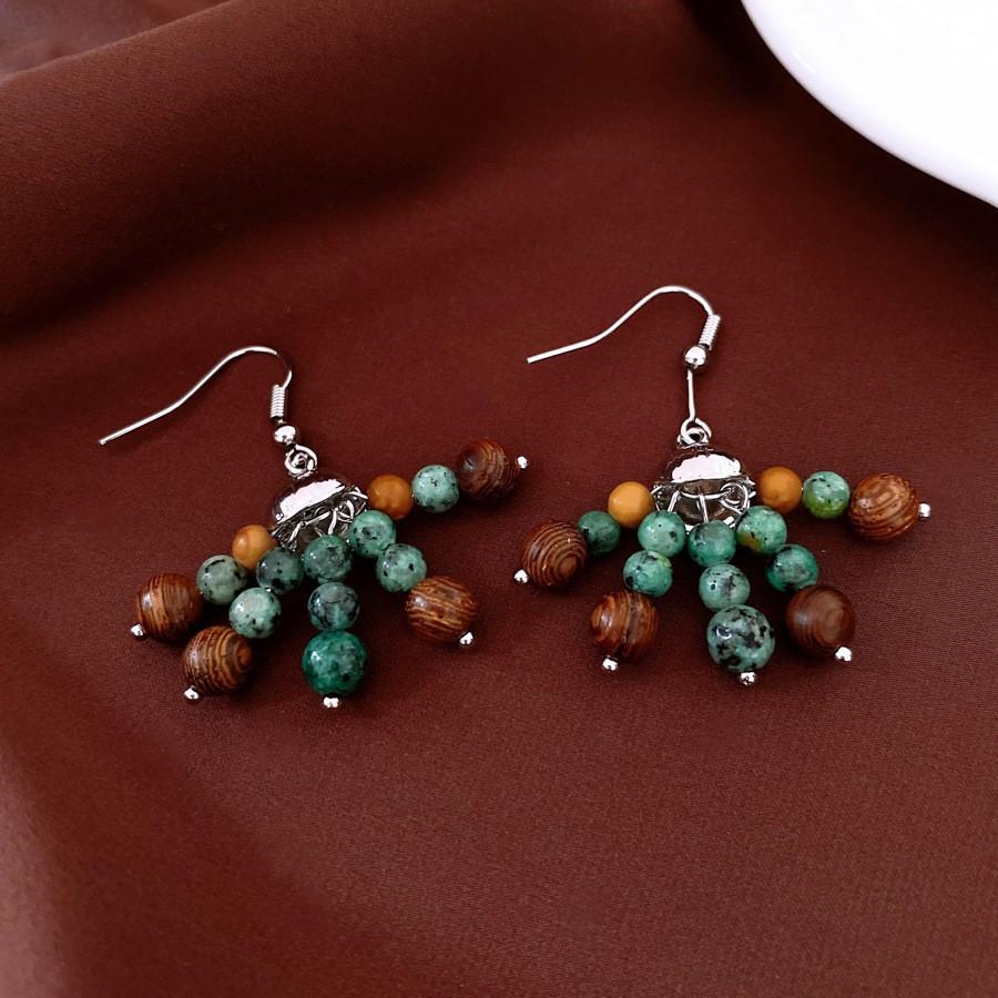 Silver Needle Diamond Oval Pendant Fringed Earrings Medieval Vintage Court Style Stud Earrings Light Luxury Retro Earrings