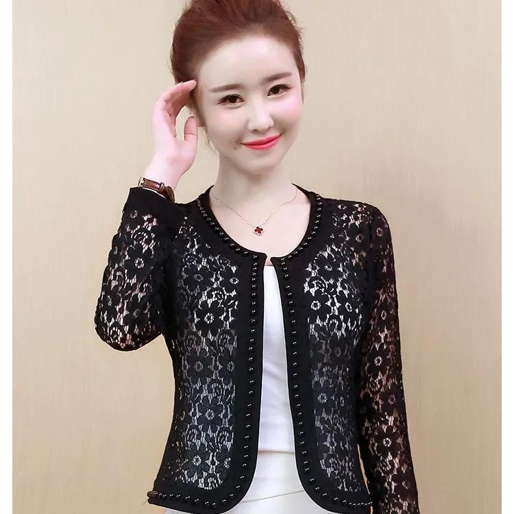 Women's Summer Short Lace Thin Jacket Solid Color Knit Elegant Sunscreen Tops