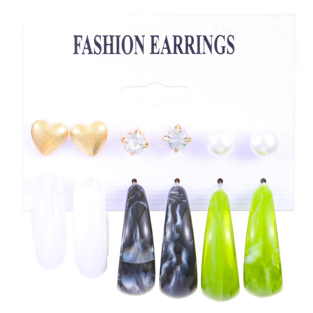 European & American Pattern Print Earrings: Colorful Resin Hoop & Stud Set - 6-Piece Pack
