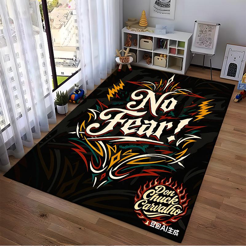 "No Fear Text Rug with Colorful Tribal Patterns, Stylish Decor" Suitable for Use As an Anti-slip for Living Room Bedroom Sofas
