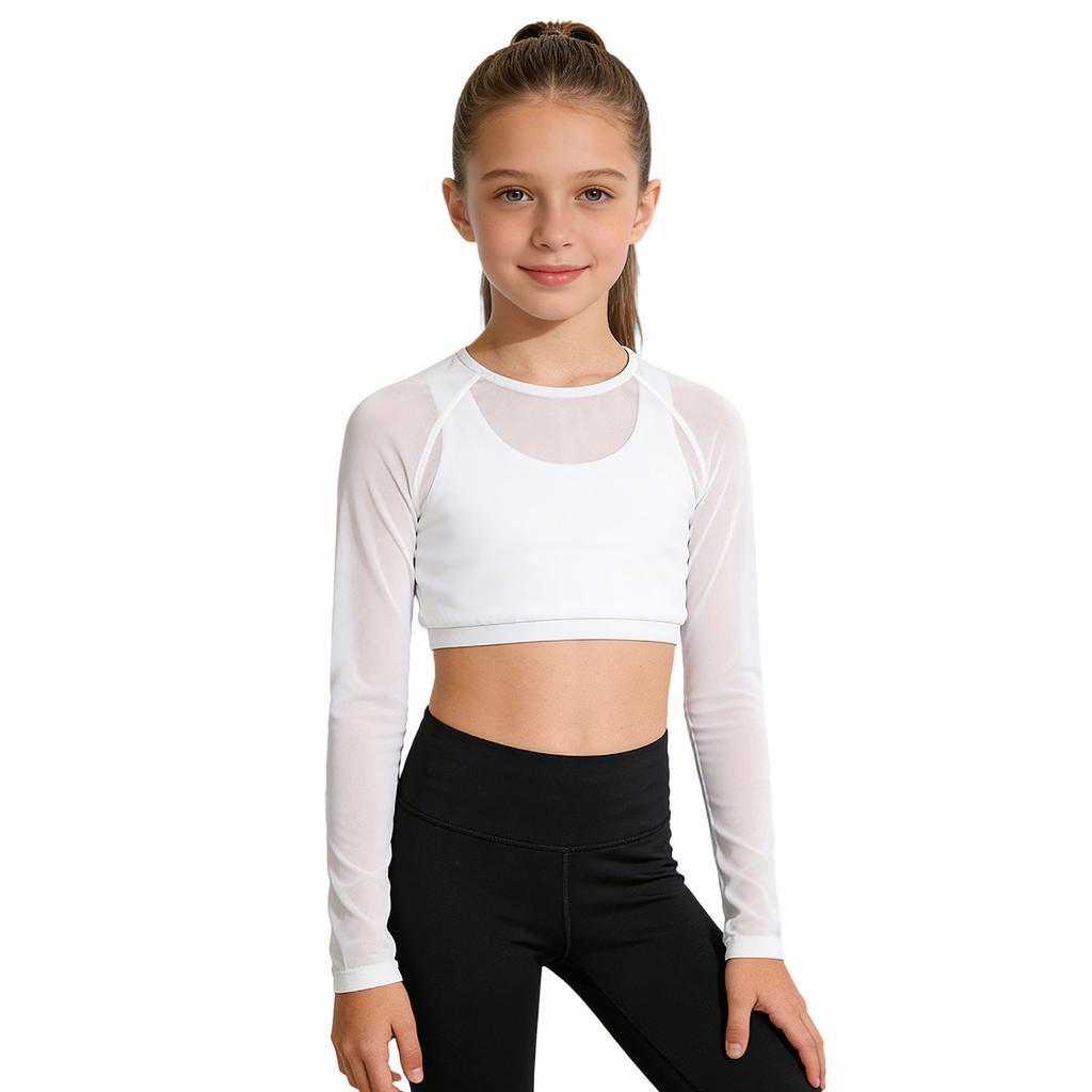 Top Sportivi Hip Hop Dance per Bambine e Ragazze, Manica Lunga, Rete, Crop Top con Gilet Integrato per Yoga, Allenamento, Corsa, Abbigliamento Attivo