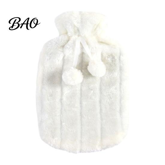 Hot Water Bag with Drawstring 2L Bottle Plush Cover, Pompom Lightweight Bag, Winter Warm for Hands, Feet, Stomach