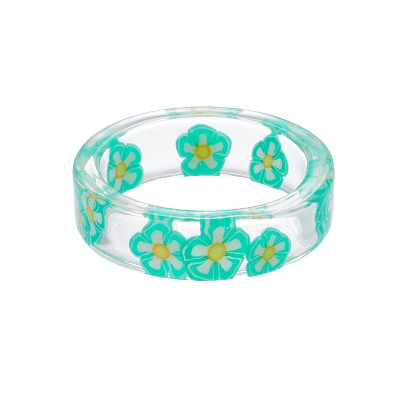 Harz Charms Kleine Kinder Ring Bunte Blume Gedruckt Kreis Ring frauen Hochzeit Schmuck Anillos Geschenk Für Freunde