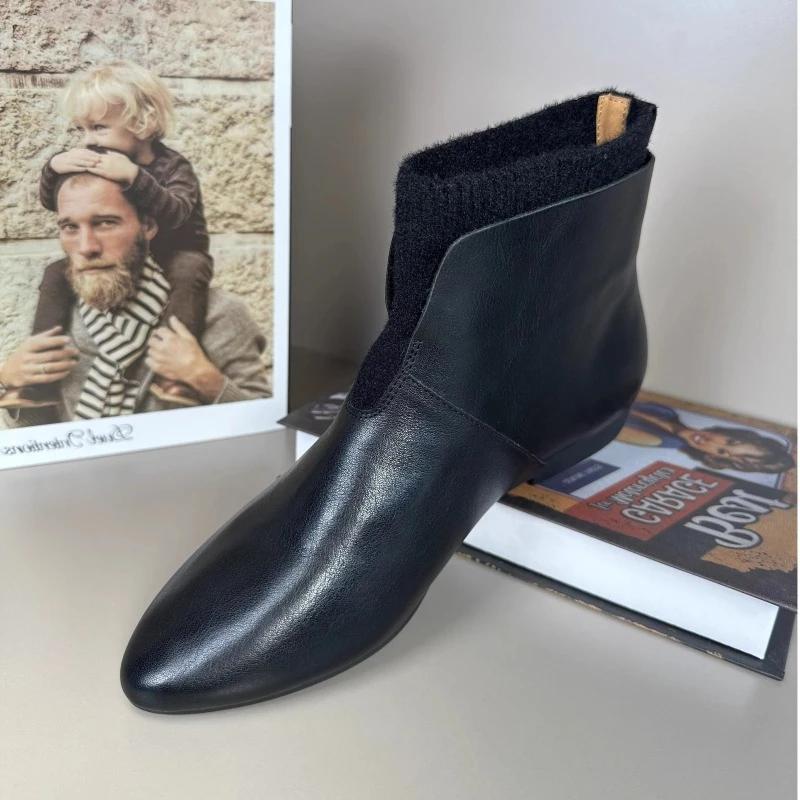 Boty pro ženy 2024 Nové klasické dámské kozačky se špičatou špičkou Jednoduché všestranné fleecové krátké kozačky Pohodlné teplé dámské ploché boty