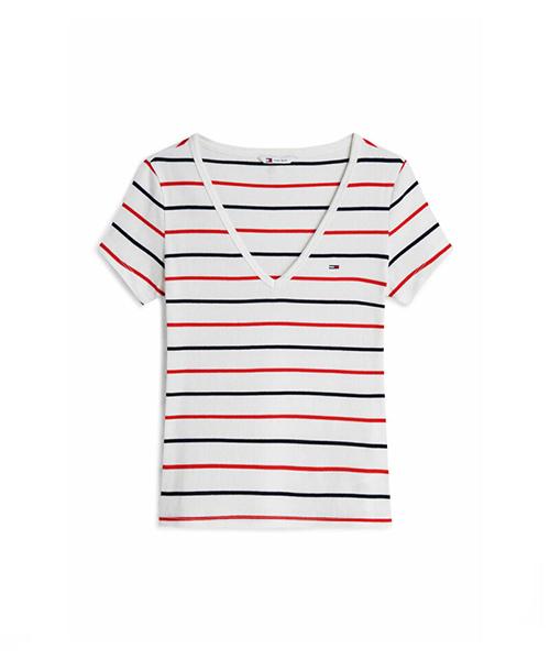 Tamijinseu Slim Essential Rib V-Neck T-Shirt (T32G6Tto10Twt10Fe)