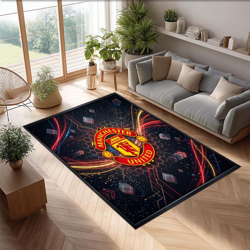 Tappeto in Flanella Stampato Manchester United Antiscivolo Morbido Poliestere Tappeto per Pavimento Tappetino Decorativo per Interni per Camera da Letto Soggiorno Divano