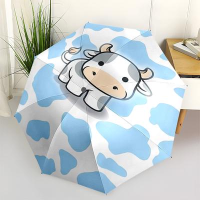 1pc Cow Pattern Umbrella Automatic Open/close, 8-Rib Durable Frame, Compact Folding Design, Ideal Birthday/Holiday Gift 1171A