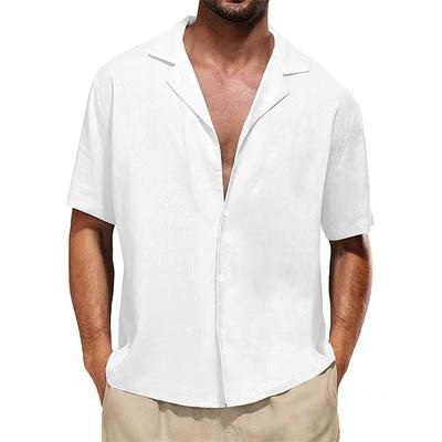 Summer New Men's Loose Casual Shirt Man Cuban Neck Short Sleeved Comfortable Shirt