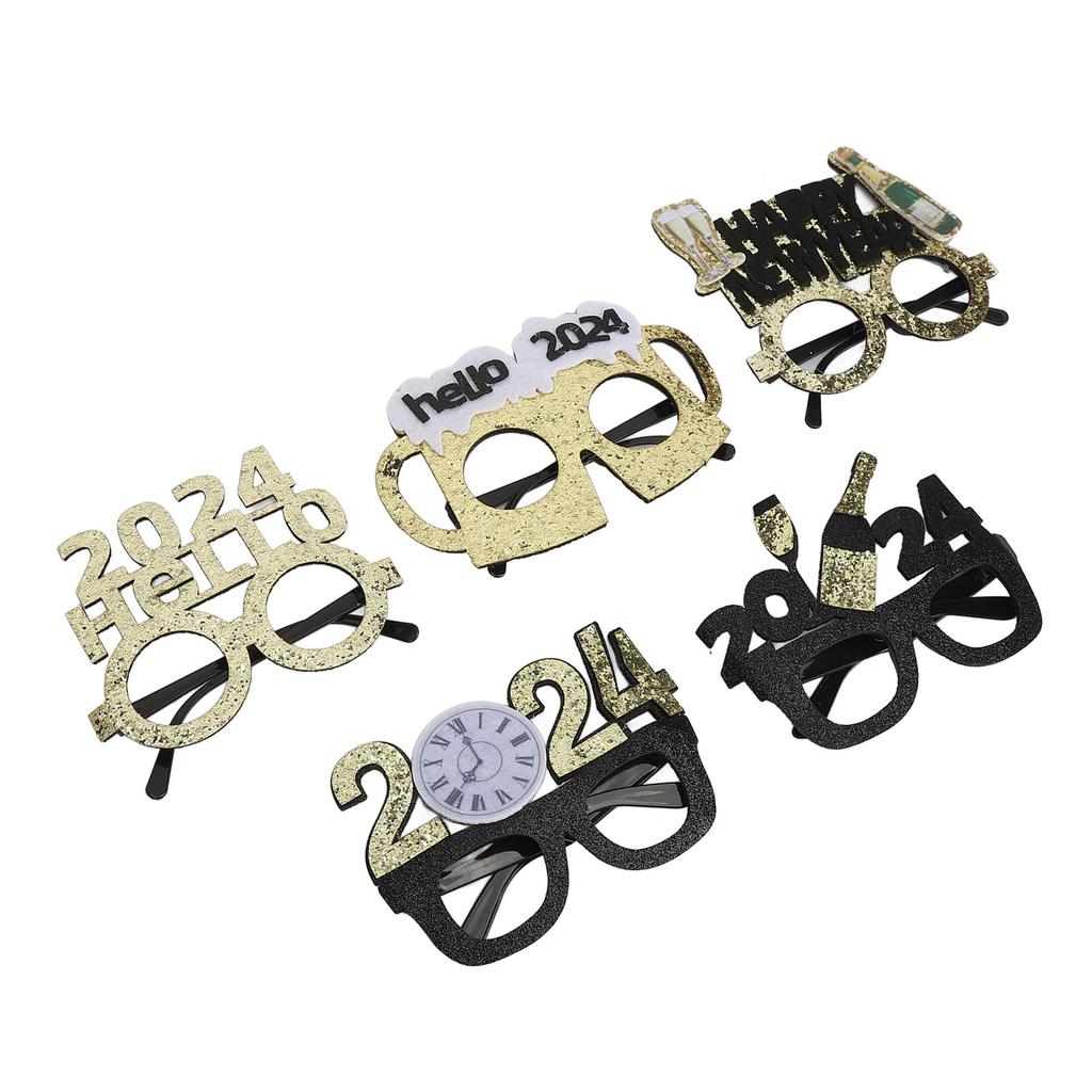 5 ks novoročních fotobudkových rekvizit, třpytivých brýlí, dekorací pro šťastný nový rok, fotodoplňků na párty
