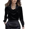 Autumn Fashion Women's Solid Color Simple Slash Neck Long Sleeve Blouse Elegant Shirt