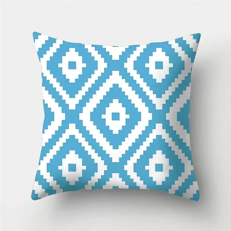 Blue Geometric Pattern Decorative Cushion Pillowcase Cushion Cover Throw Pillow Living Room Sofa Decorative Pillowcase