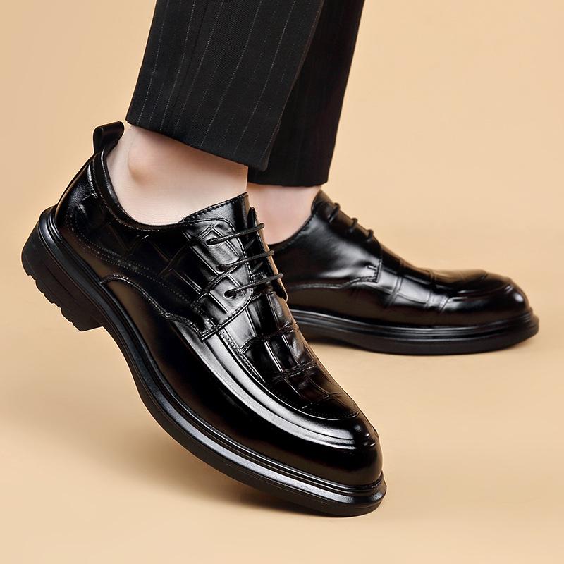 Men's Formal Genuine Leather Derby Shoes - Cowhide, Breathable, Casual, British Style, Wedding Groom Shoes