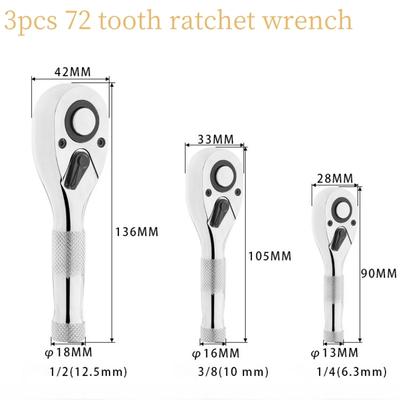 1 Set 1/4 3/8 1/2 Inch Drive Stubby Ratchet Set Quick-Release Head Mini Ratchet Wrench 72-Tooth Square Head Spanner