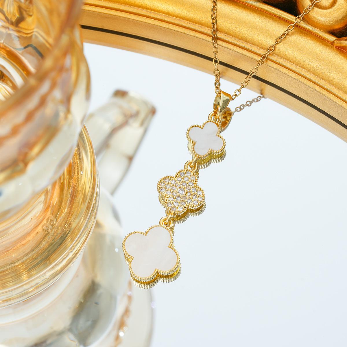 

Ожерелье из титановой стали с двухсторонним четырехлистным клевером, не теряющая цвет цепочка для ключицы, ювелирное изделие из белого перламутра в стиле легкой роскоши, женское