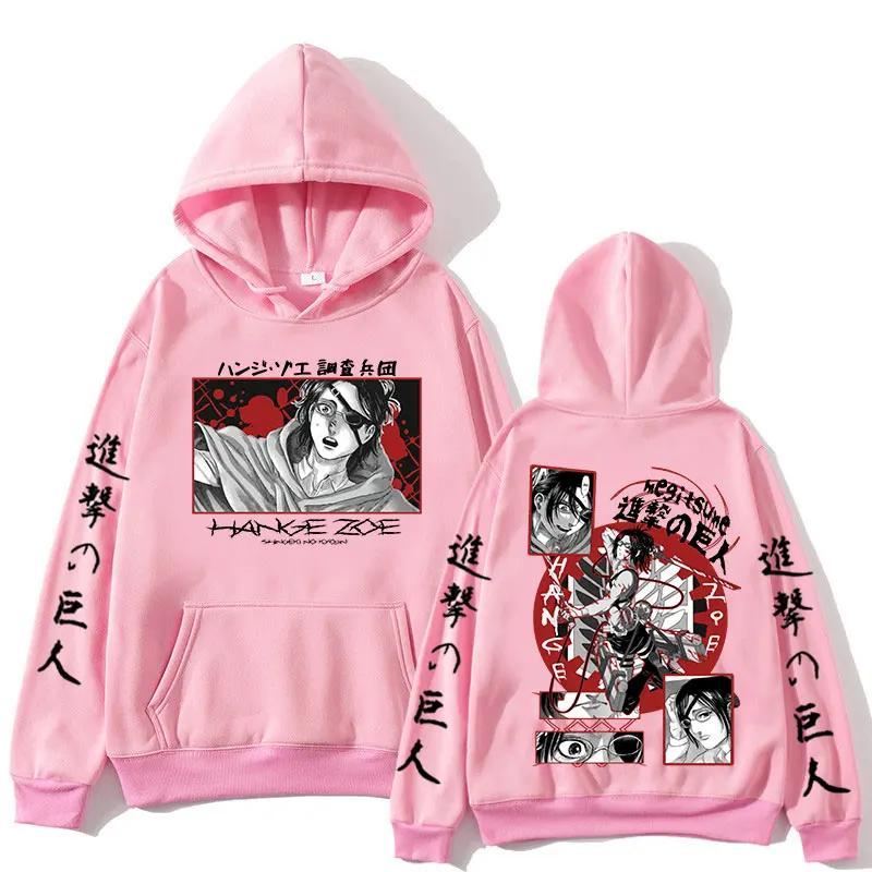 Japanese Anime Attack on Titan Hoodie Hange Zoe Double Sided Graphic Hooded Sweatshirt Shingeki No Kyojin Oversize Hoodies