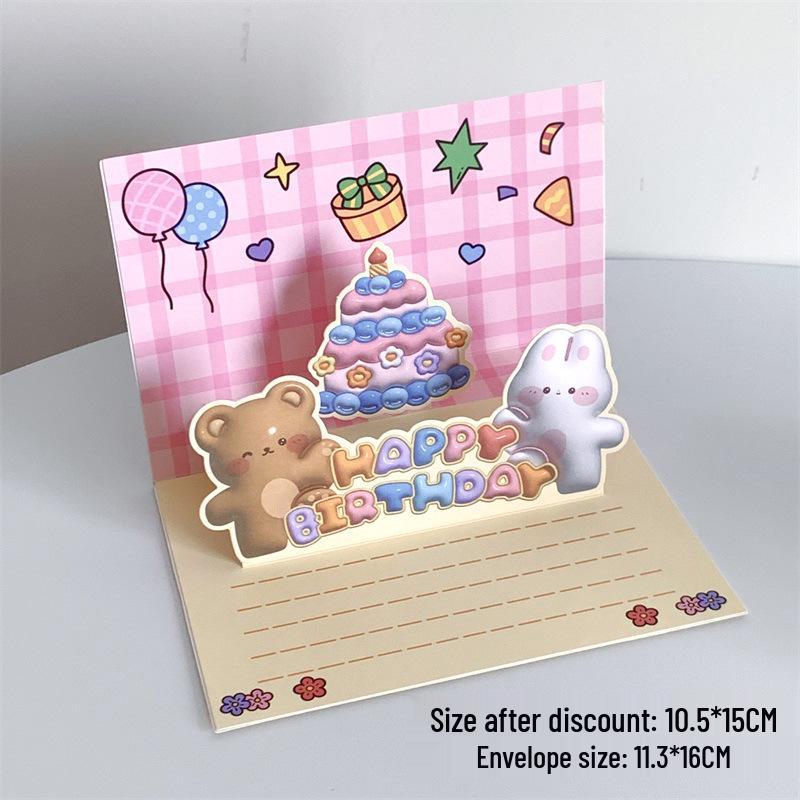 Cute Animal 3D Pop-up Birthday & Children s Day Card with Cartoon Blessing Message