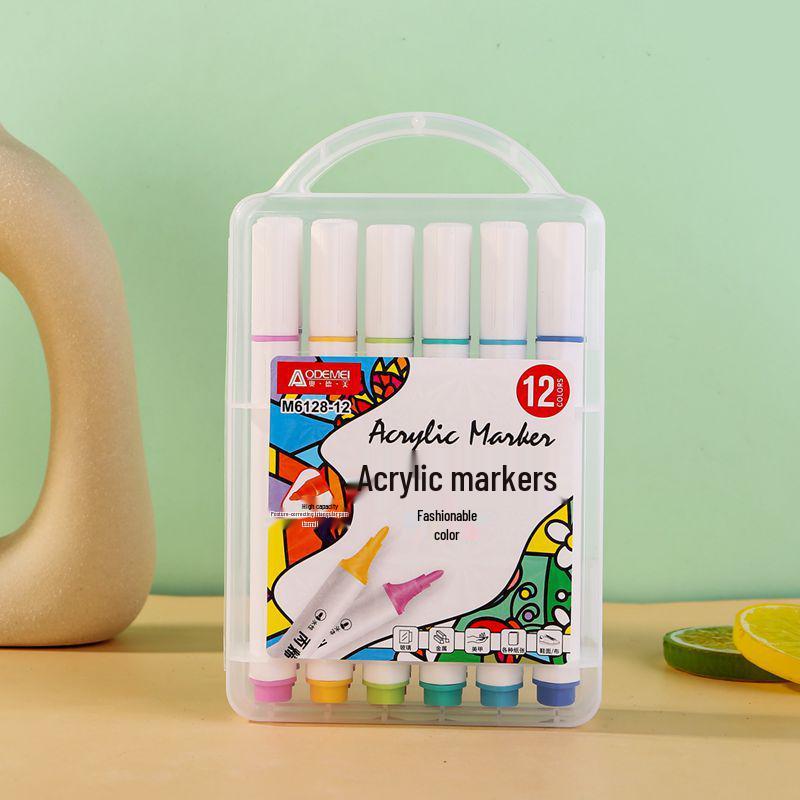 Multicolor Triangular Barrel Acrylic Markers for Students and Kids - Set of 12-60