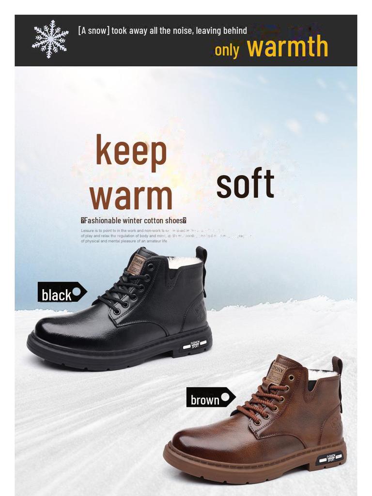 Men's Genuine Leather High-Top Retro Martin Boots with Thick Cotton Lining