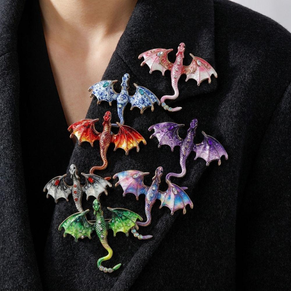 Zinc Zinc Zinc Alloy Crystal Wing Dragon Pin Colorful Rhinestone Animal Dragon Brooch Daily Wear