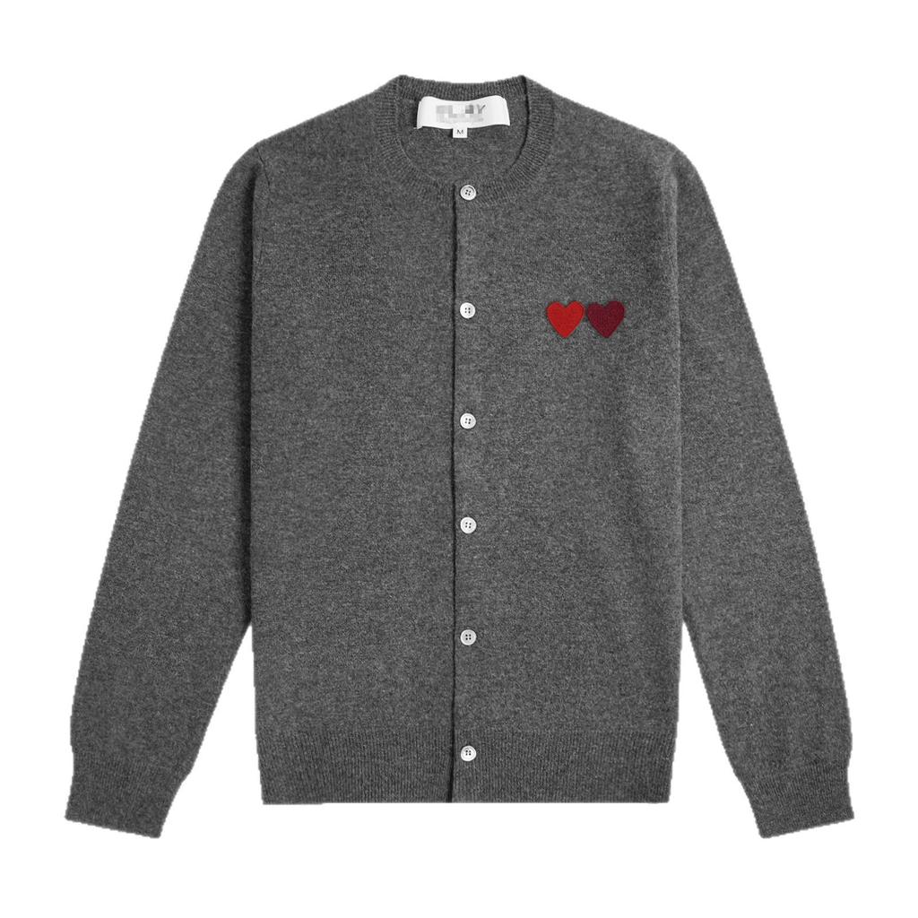 CDG Kawakubo Japanese-Style Heart Knit Crewneck Cardigan - 100% Wool, Double Mood Design, Couple Style PLAY Cardigan.