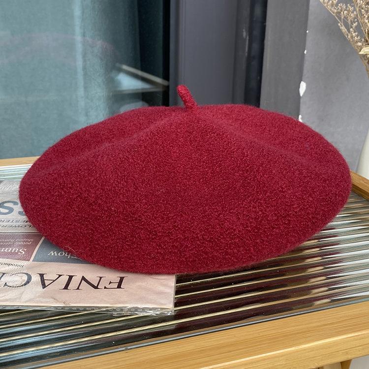 Autumn and winter new knitted beret ins girls painter hat solid color literary retro bud hat tide