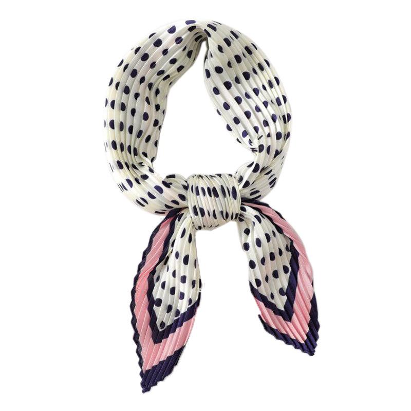 Korean Fashion Polka Dot Silk Scarf Simple Solid Color Versatile Square Scarf Small Silk Scarf Decorative Professional Scarf Crumpled Scarf Women