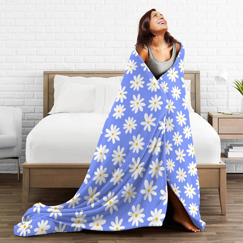 Daisy Flower Pattern Blanket Spring Warm Cozy Bedding Throws For Kids Adults Home Decor Flannel Bedspread Bed Cover