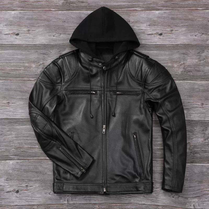 

Китайский размер Тяжелая мотоциклетная куртка с капюшоном из натуральной коровьей кожи для мужчин, байкерское пальто, зимние мотоциклетные куртки, теплые куртки 5XL