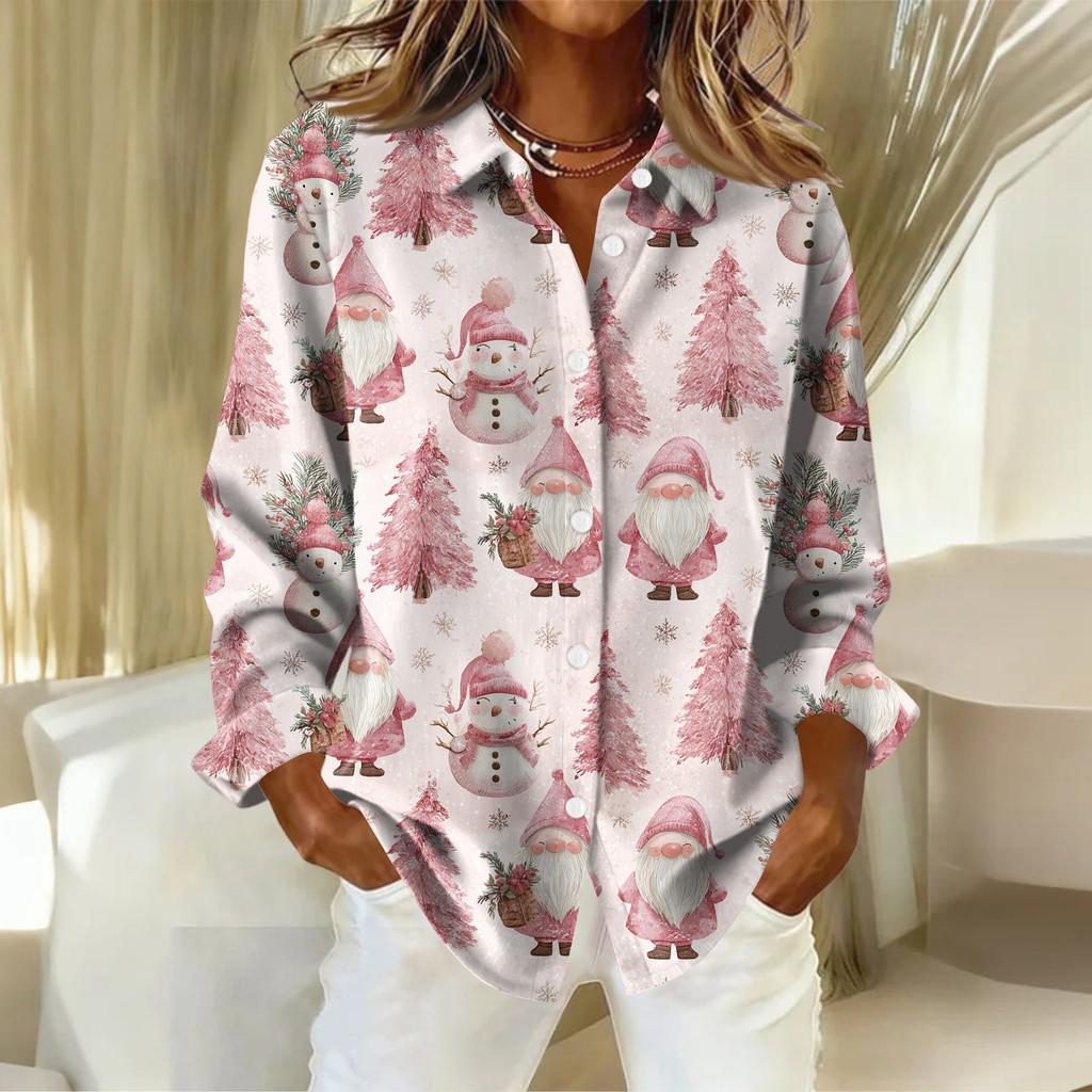 Dameskjorte med blomsterprintknapper, langermet avslappet vanlig skjorte bluser avslappet plussstørrelse basic topper