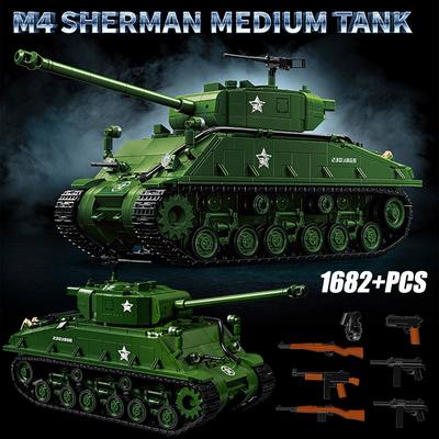Vojenský tank M4 Sherman střední tank z 2. světové války Stavebnice MOC Hlavní bojový tank M26 Pershing z 2. světové války Stavebnice zbraní Hračky Dárky pro chlapce