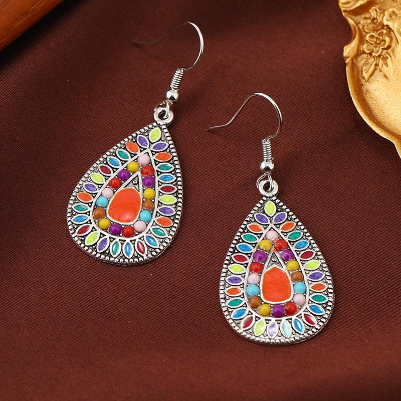 

Bohemian Wtaer Drop Earrings Ethnic Vintage Multicolor Enamel Drop Oil Inlay Rhinestone Beads Dangle Earring Female Jewelry Gift