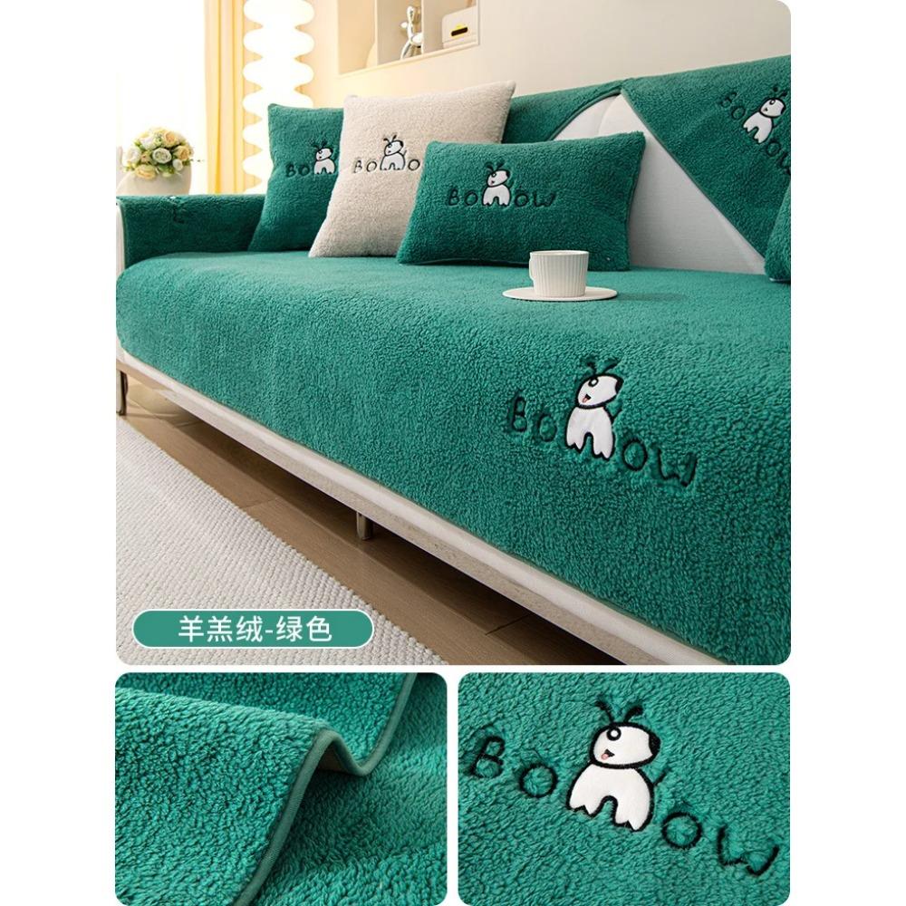 Winter Lamb Velvet Sofa Cover Anti-slip Particles Design Cushion Towel Cartoon Style Embroidery Sofa Cover Thickening Warm Mat