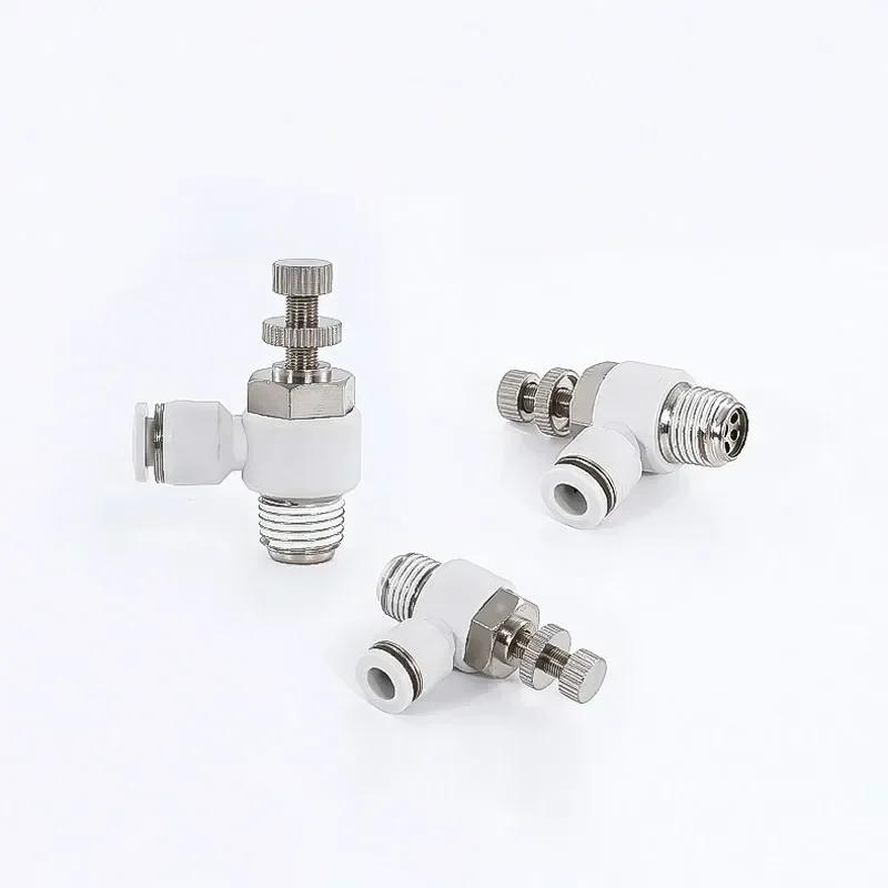 Pneumatic Hose L Type SL Throttle Valve 1/4 3/8 1/2 Thread White Cylinder Speed Control Connector Accessories Speed Controllers