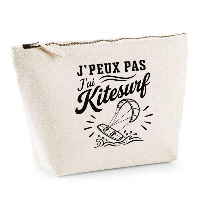 Trousse de toilette - PLANETEE - J’peux pas j’ai Kitesurf - 100% coton - 3 L - Fermeture zippée métal
