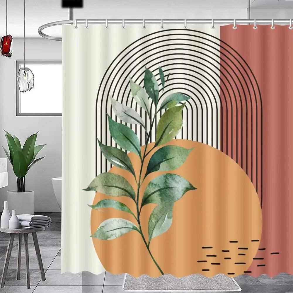 Nordic wind Abstract Art shower curtain waterproof polyester fabric bath curtain Morandi color block curtains for bathroom decor