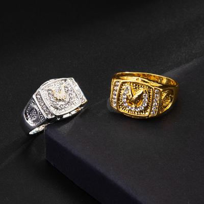 European and American Fashion Gold Diamond Studded Horse Head Men Ring Animal Ring