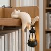 Retro Style Table Lamp Cat Shape Shelf Hook with LED Lantern, Vintage Decorative Light for Lovers Hanging Ornament, Soft Glow Night Bookshelves