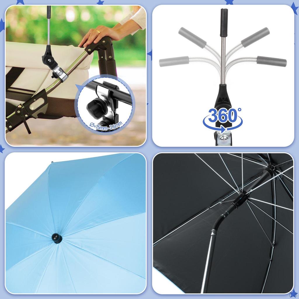 33" Baby Pram Umbrella, Stroller Umbrella with Adjustable Fixing Clamp, Sun Cover for Bike