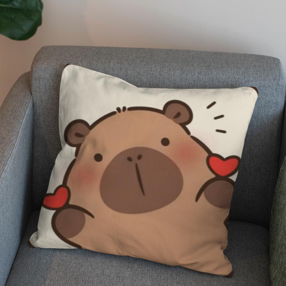 Cute Capybara Pillow Case For Car Sofa Decorative Home Doublesided Print Plush Square Throw Pillow Cushion Cover